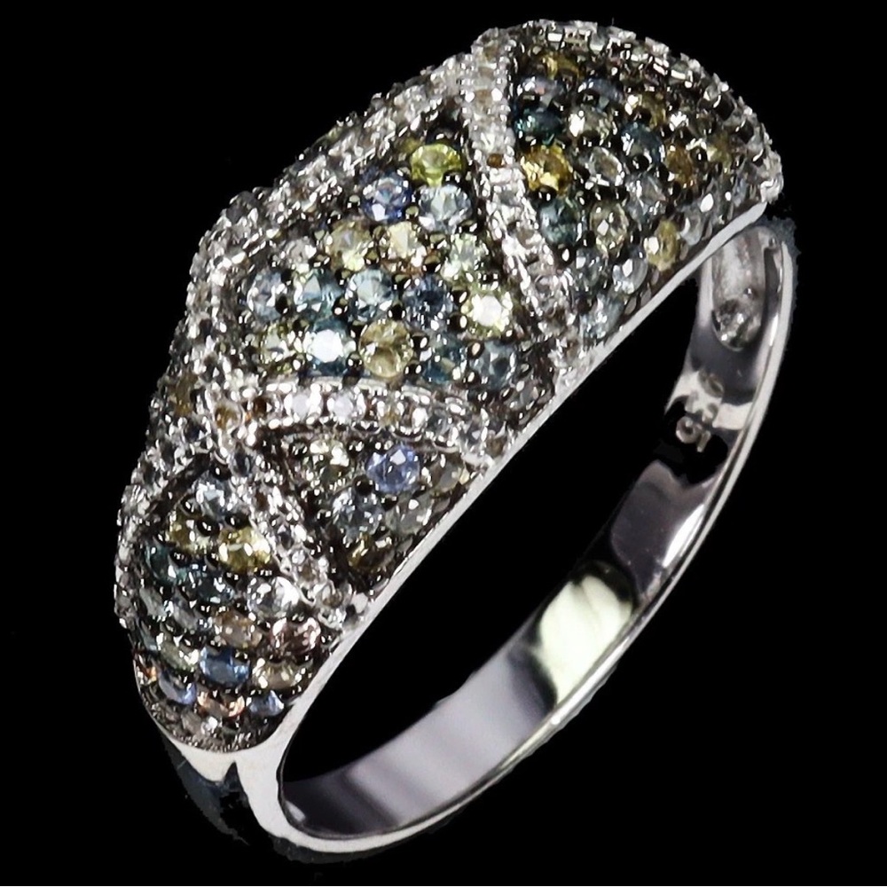 Diamond Cut Natural Sapphire and Topaz Ring in 925 Sterling Silver Size 9